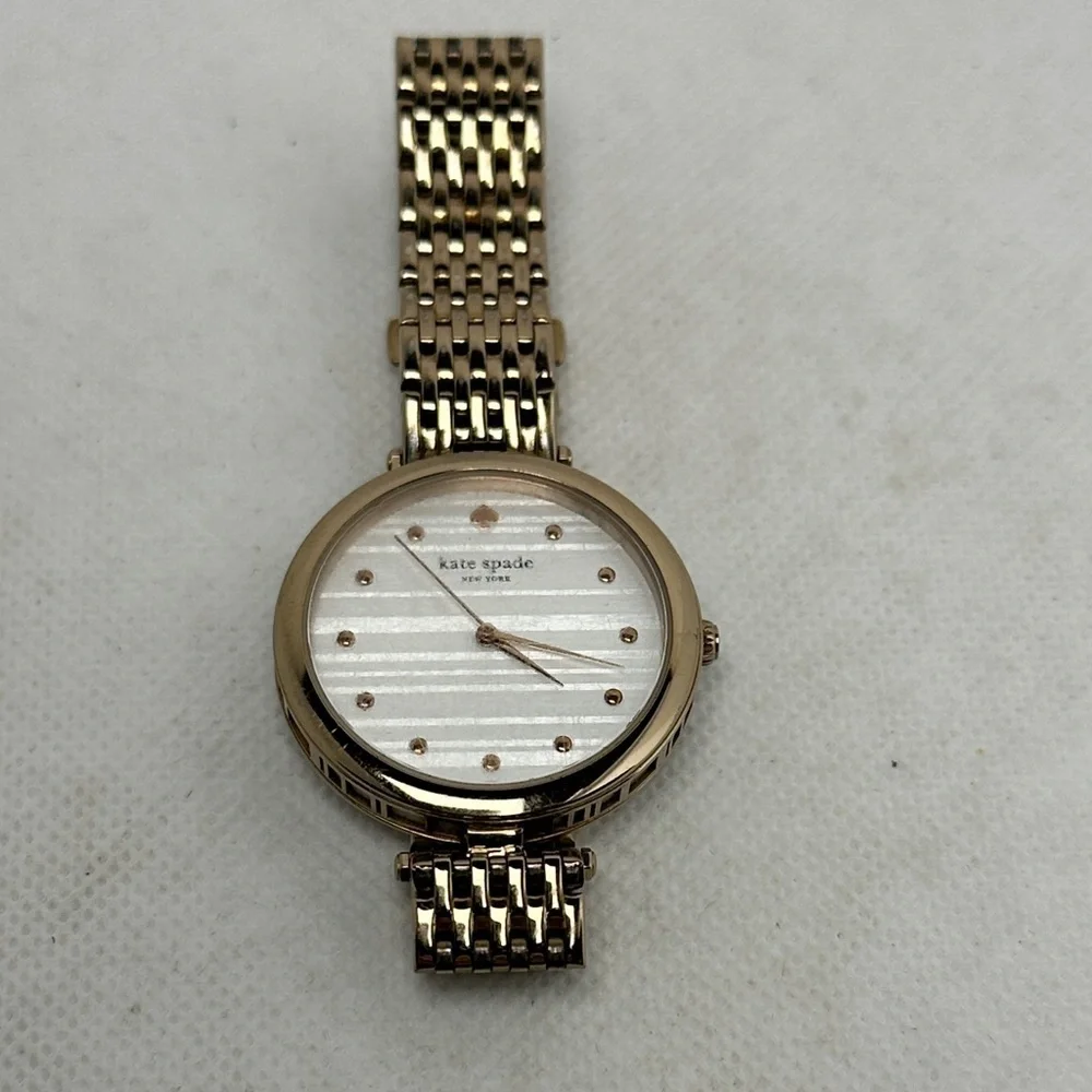 Kate Spade New York Varick Bracelet 36mm Watch Gold Bracelet Striped Face 2.75”